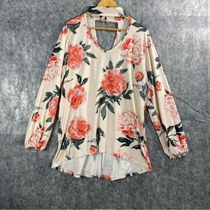 EcoWish Womens Multicolor Floral Long Sleeve Lined Blouse‎ w/Open Collar Size XL